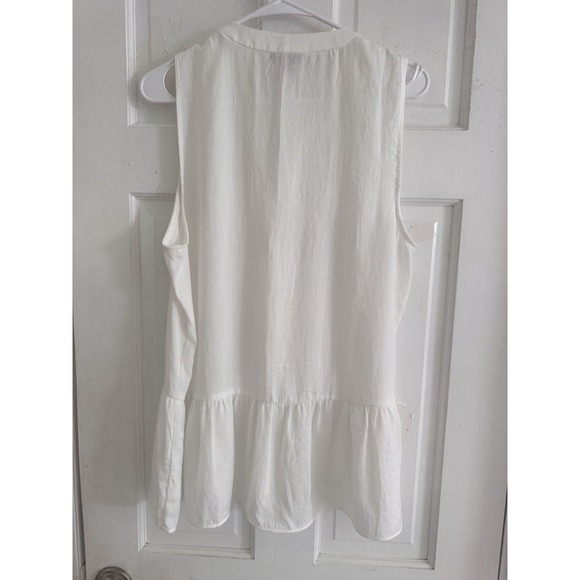 Vince Camuto Sz L White Rumple Satin Peplum Top Sleeveless Elegant Blouse - Picture 4 of 7